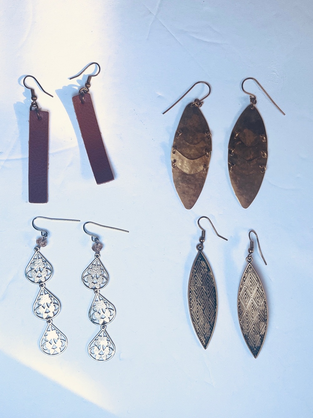 Earring Set including Brass and Leather, Boho